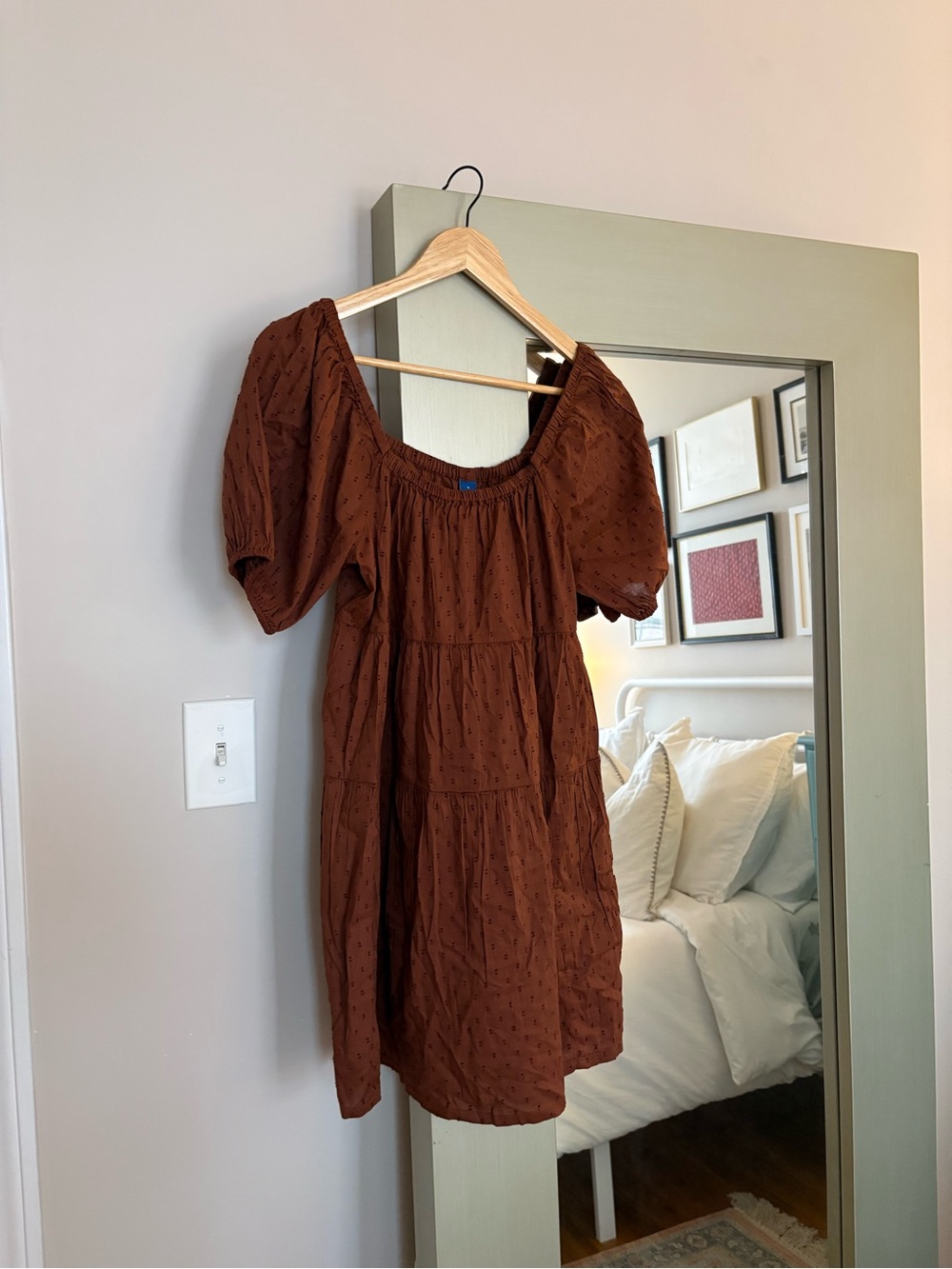 Old Navy Brown Tiered Puff-Sleeve Midi Dress